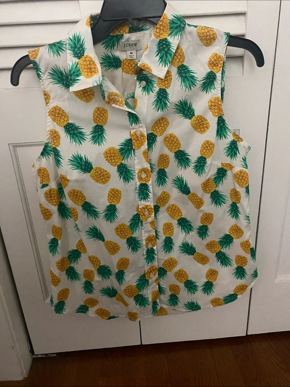 J.Crew Factory Pineapple Sleeveless Button-Up Top - White/Yellow/Green - Picture 1 of 5